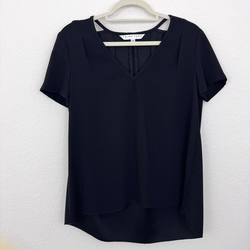 Trina Turk Womens Blosue Top Size S Minimal Neutral Career Flowy Black